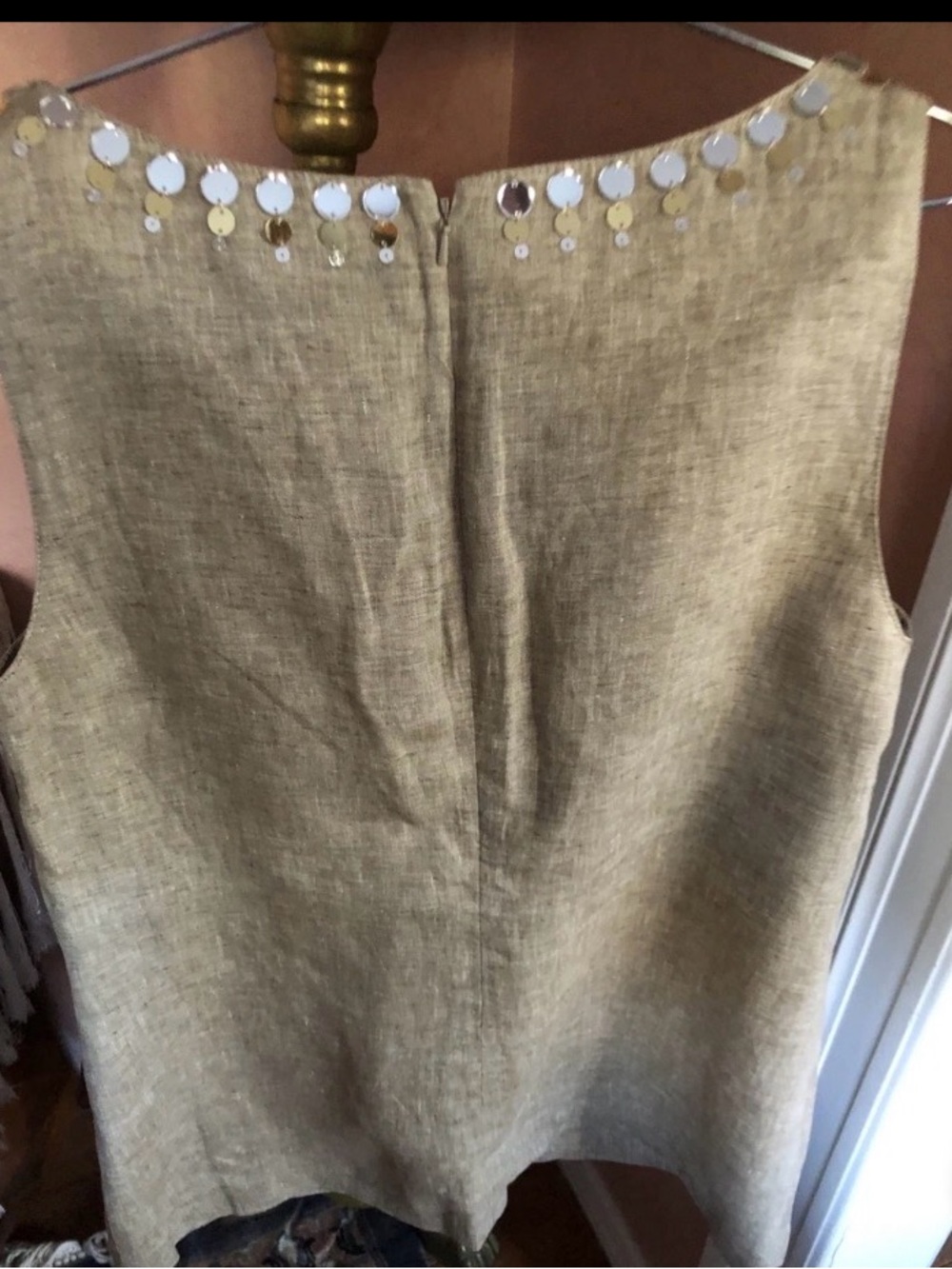 NWOT Tory Burch 100% Linen Sequin Embellished Sleeveless Blouse Size 12 - Picture 8 of 10